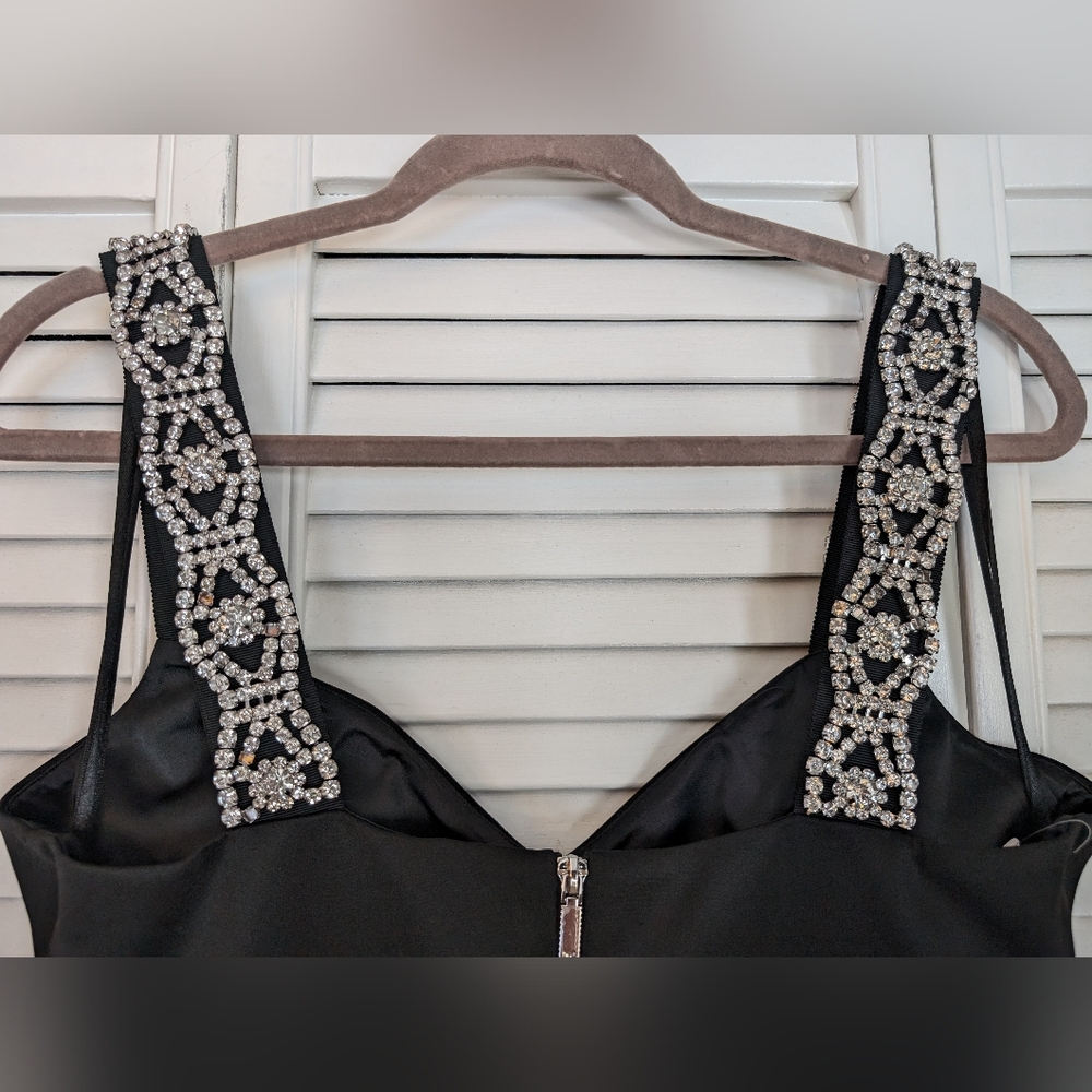 TED BAKER Mally Embellished Rhinestones Strap Bodycon Black Dress NWT Size 4 - Picture 7 of 15